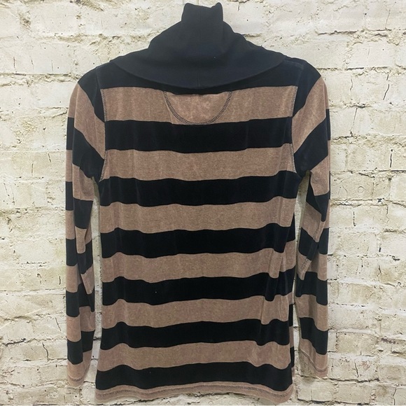 Calvin Klein Performance Black Tan Striped Velour Cowl Neck Sweater - Picture 5 of 7